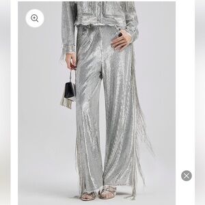 Glamorous Silver Women's Wide Leg sequin Pants